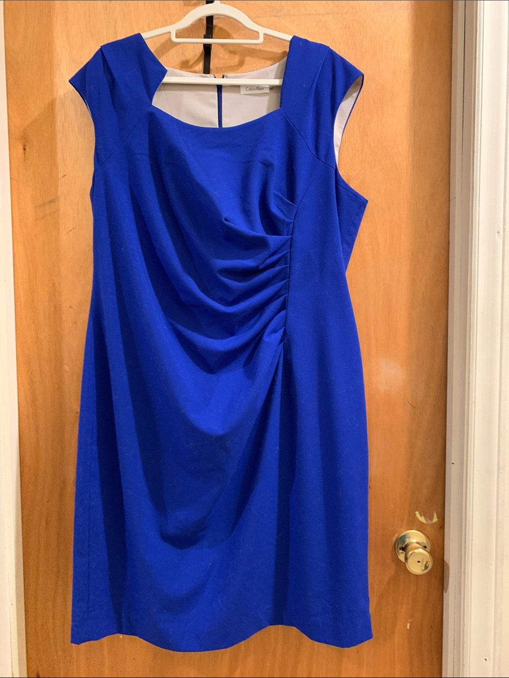 Calvin Klein Royal Blue Cap-Sleeve Ruched Sheath Midi Dress